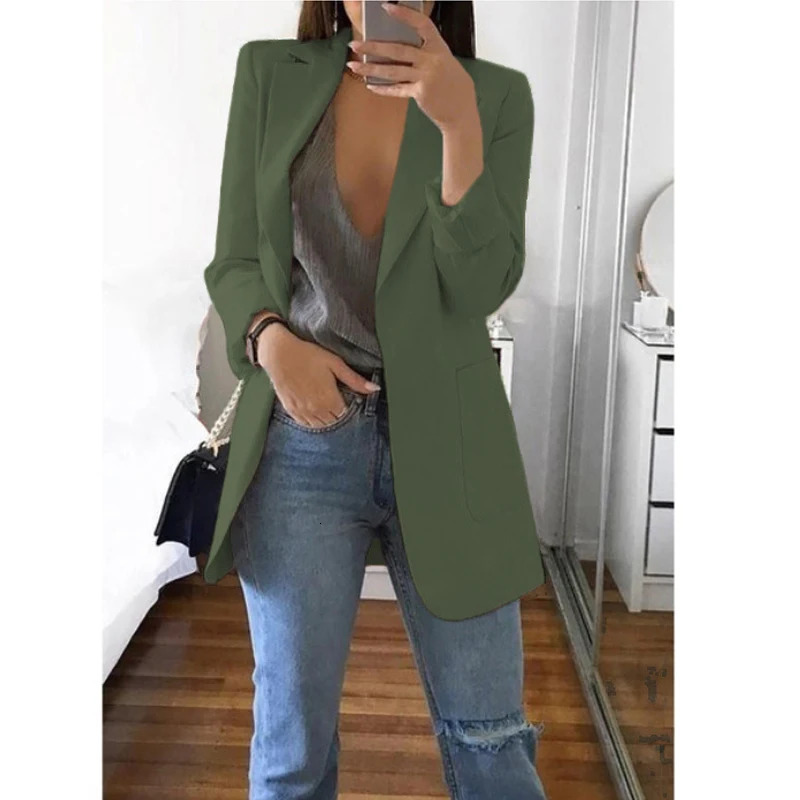 European and American Fashion Casual Suit Polo Neck Slim Fit Cardigan Temperament Womens Coat Spring Autumn 250219