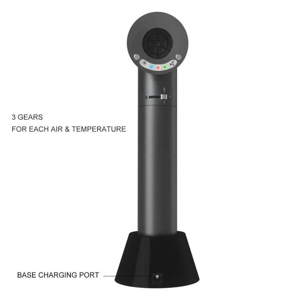 Wireless hair dryer with adjustable hot/cold air rechargeable battery LED display screen pet student baby office staff use W250220