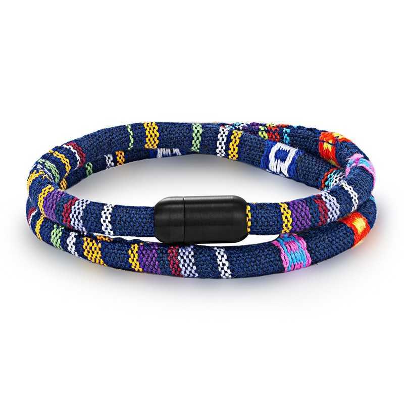 Charm Bracelets Nepalese ethnic wind cotton and linen woven fabric hand rope stainless steel magnet buckle surfer bracelet H25220