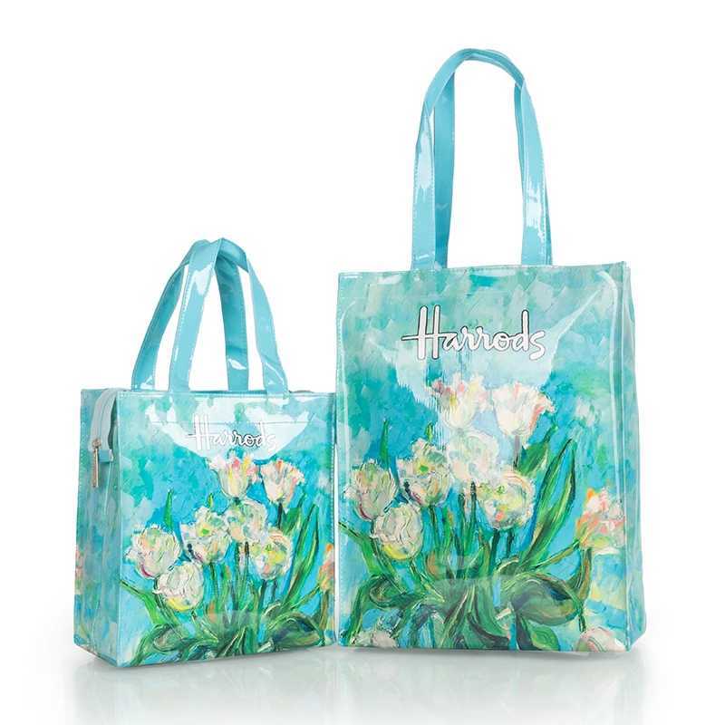 Womens Floral Printed PVC Shopping Purse Big Summer Eco Tote Beach Handbags Large Casual Student Bookbag Z250219