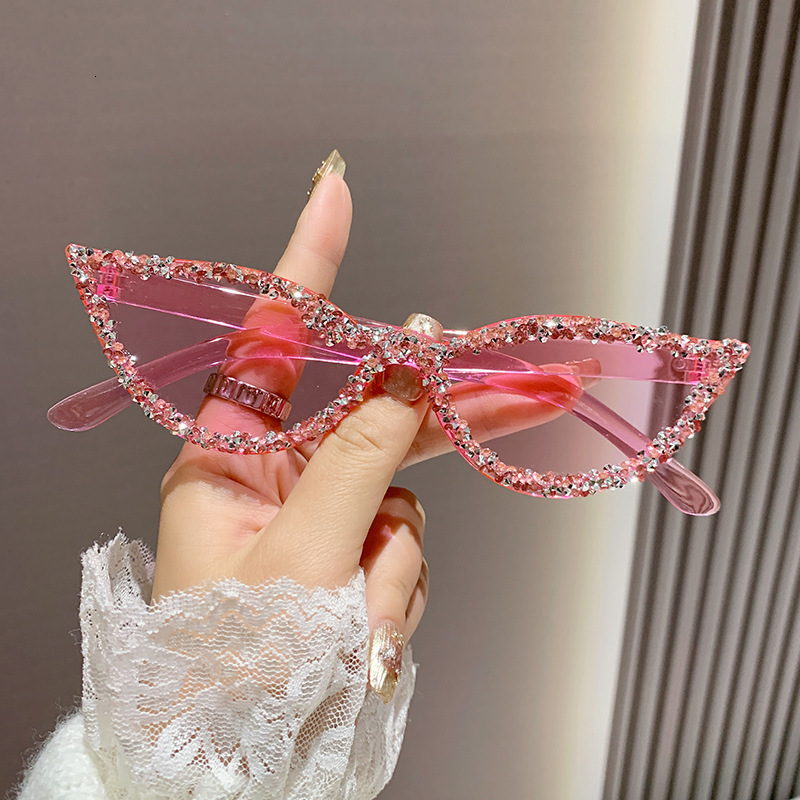 2025 New Diamond-encrusted Fashion Cat-eye Sunglasses Personality Candy-colored Sunglasses Trend Street Photo Sunglasses