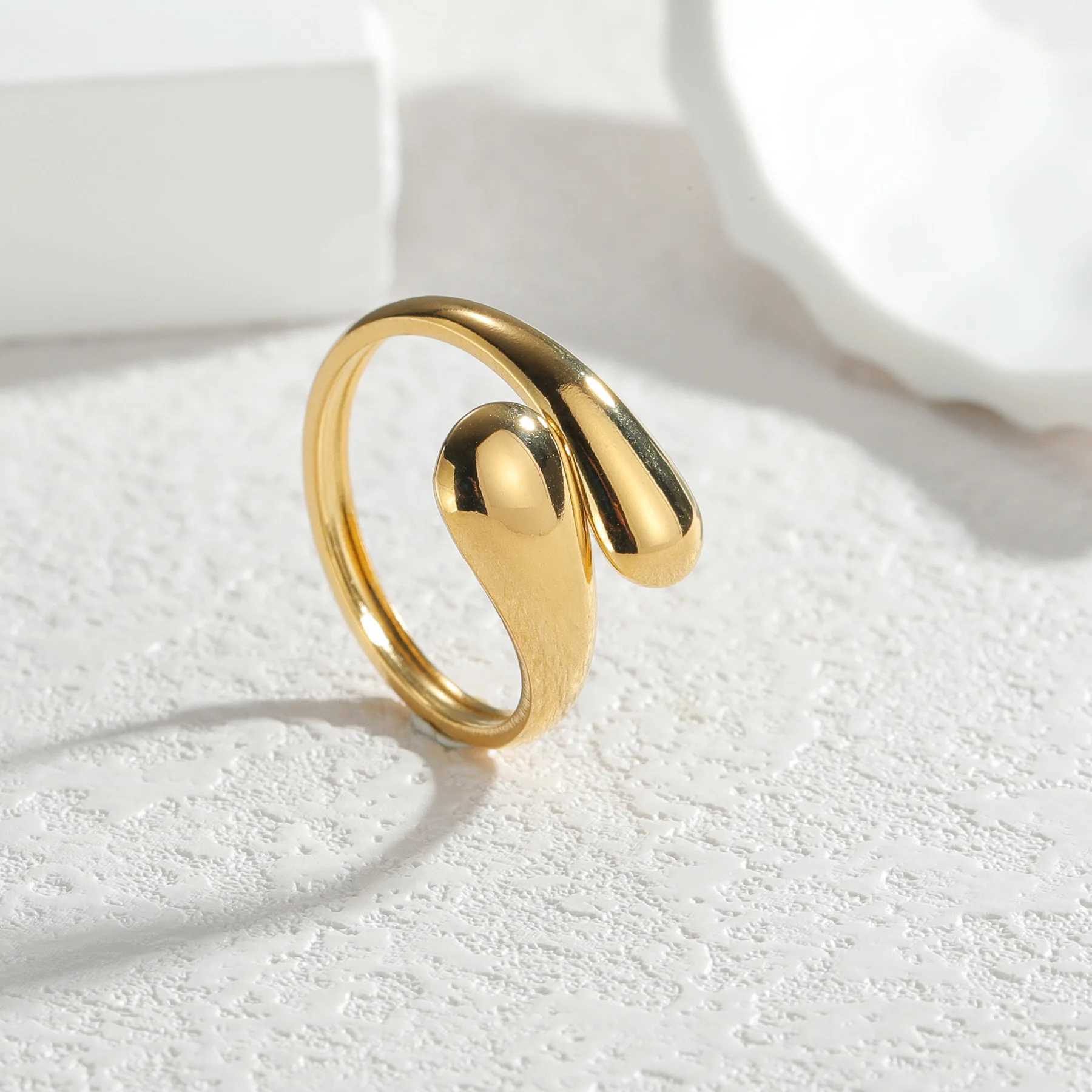 18K gold stainless steel smooth double bead ring used for fashion trends ringgit wedding couples metal open rings jewelry gifts X250220