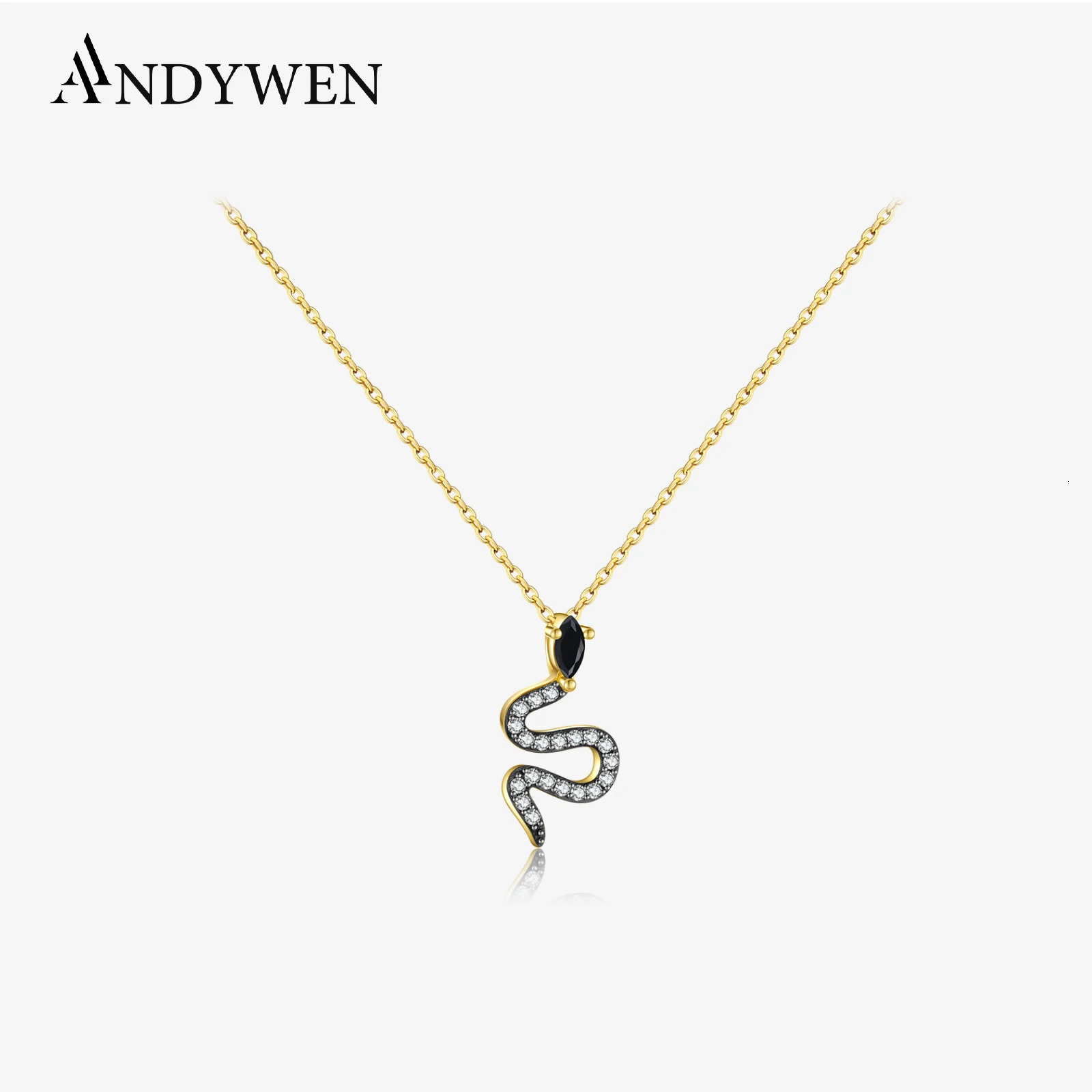 ANDYWEN 925 Sterling Silver Gold Split Plating On Snake Gun Pendant On Chain Necklace Women Jewelry Crystal 250220