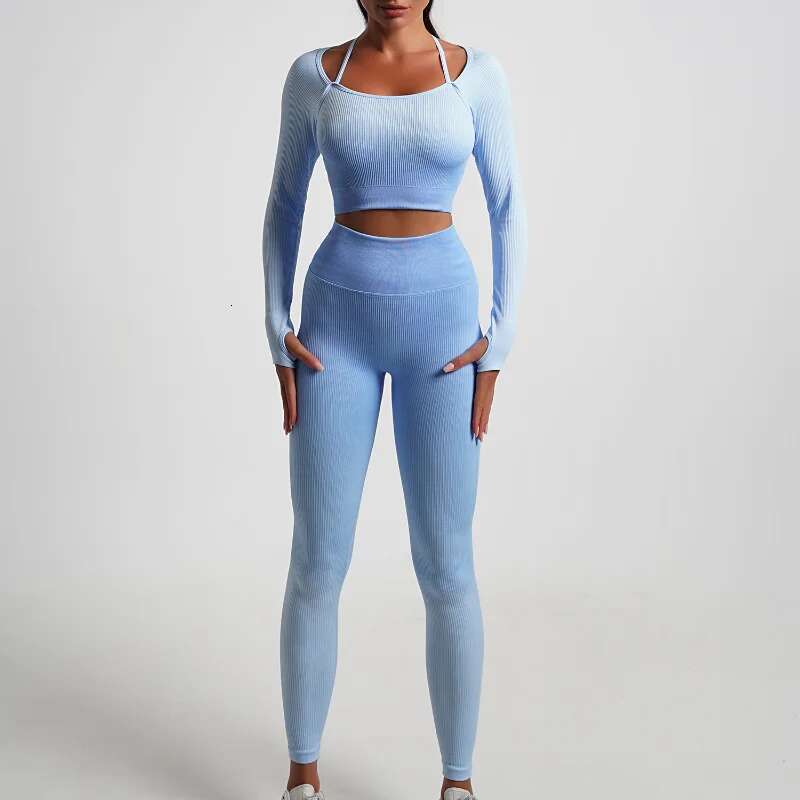 Seamless Gradient Leggings High Elasticity Sets Womens Outfits Yoga Suit Set Running Tight Fiess Wear Sports Bra
