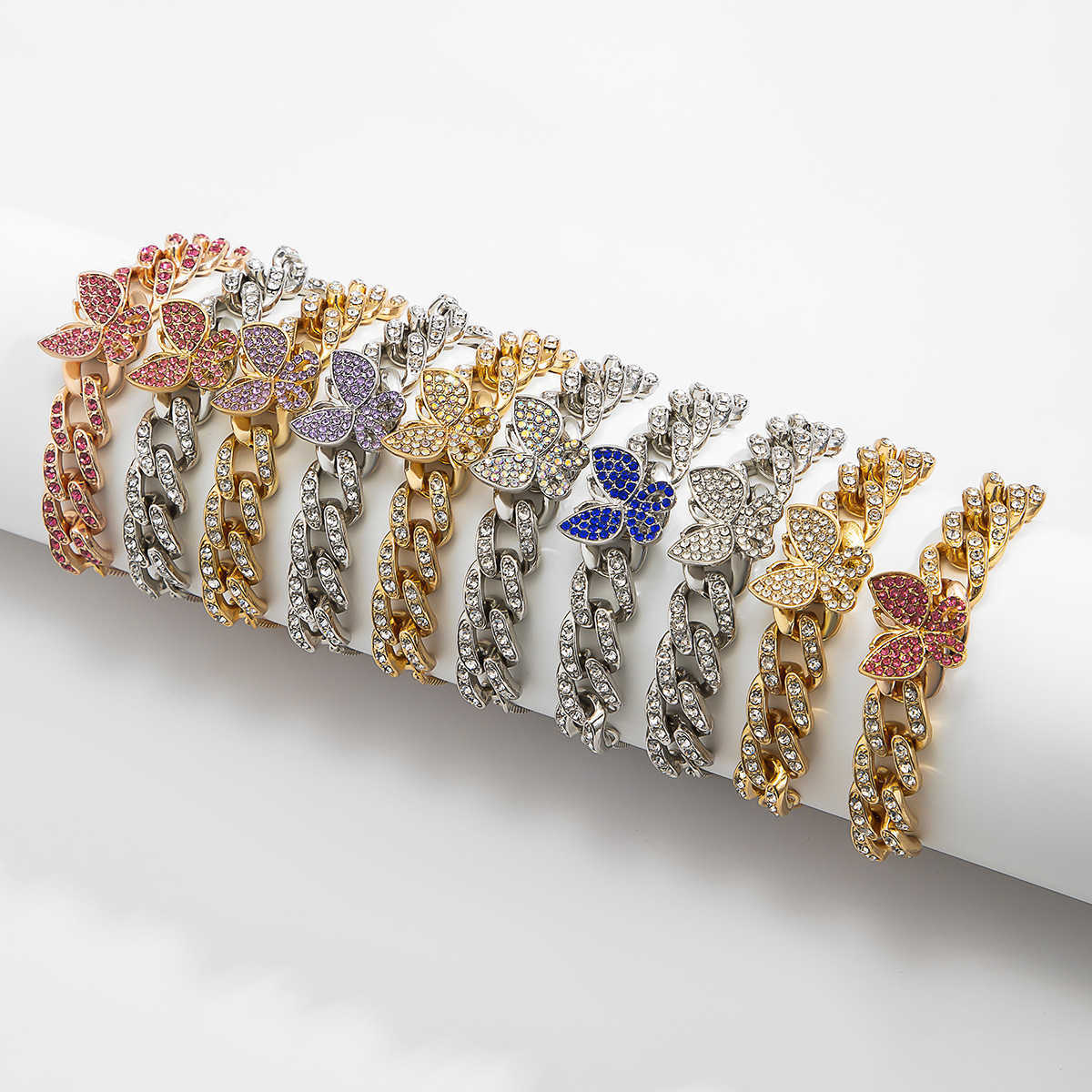 Charm Bracelets Simple accessories punk micro inlaid color butterfly hand decoration temperament versatile Cuba chain full diamond bracelet H25220