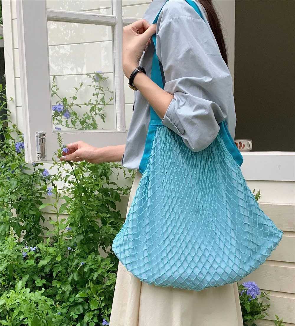 Fashion Design Sewing Design Womens Woven Mesh Bag Large Capacity Casual Womens Shoulder Bag Large Handbag Z250219