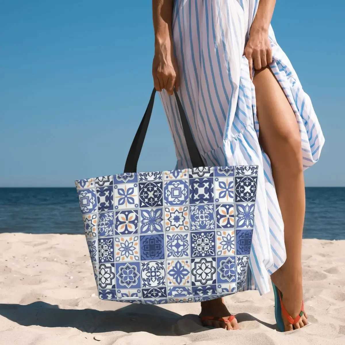 Blue Portuguese Tile Beach Travel Bag Tote Bag Popular Practical Out Birthday Gift Multi-Style Pattern Z250219