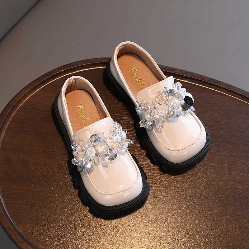 Autumn Girls Loafers Platform Crystal Beading Beautiful Children Leather Shoes Three Colors 23-36 Infant Square Toe Kids Shoes X250220