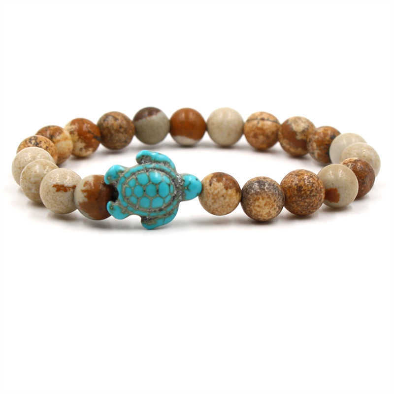 Charm Bracelets 2018 New Green Turquoise tortoise volcanic Turquoise natural stone mens and womens elastic Bracelets H25220