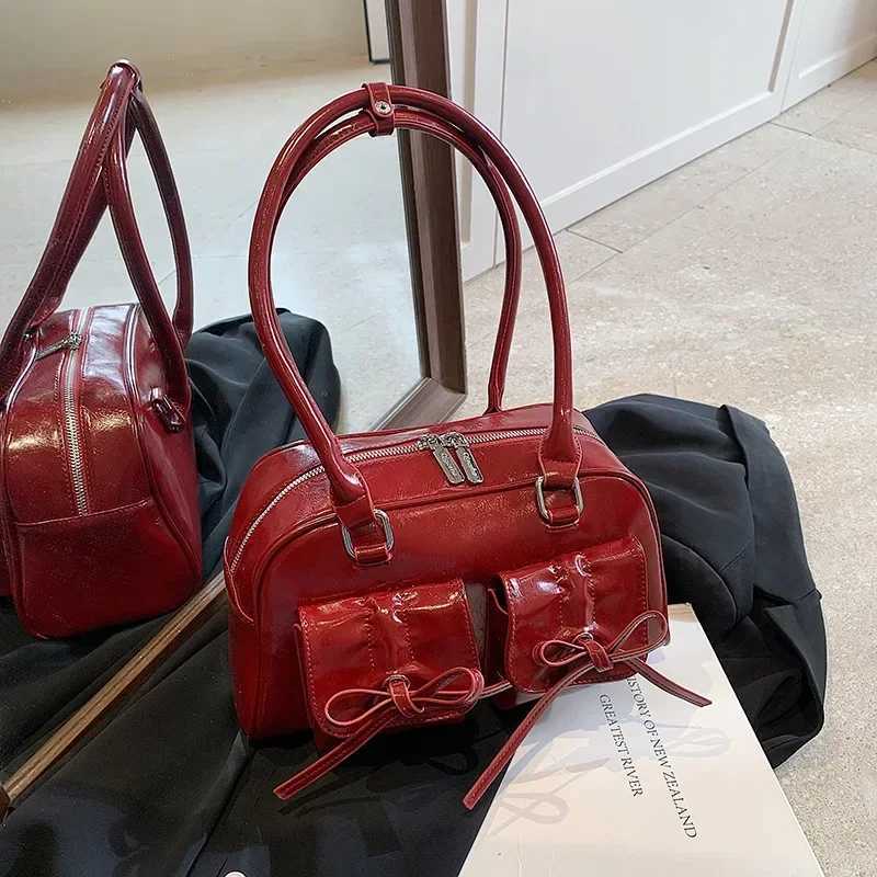 Vintage Women Business Shoulder Bags Simple Ladies Commute Pu Leather Female Underarm Bag Burgundy Large Handbags Purse Y250218