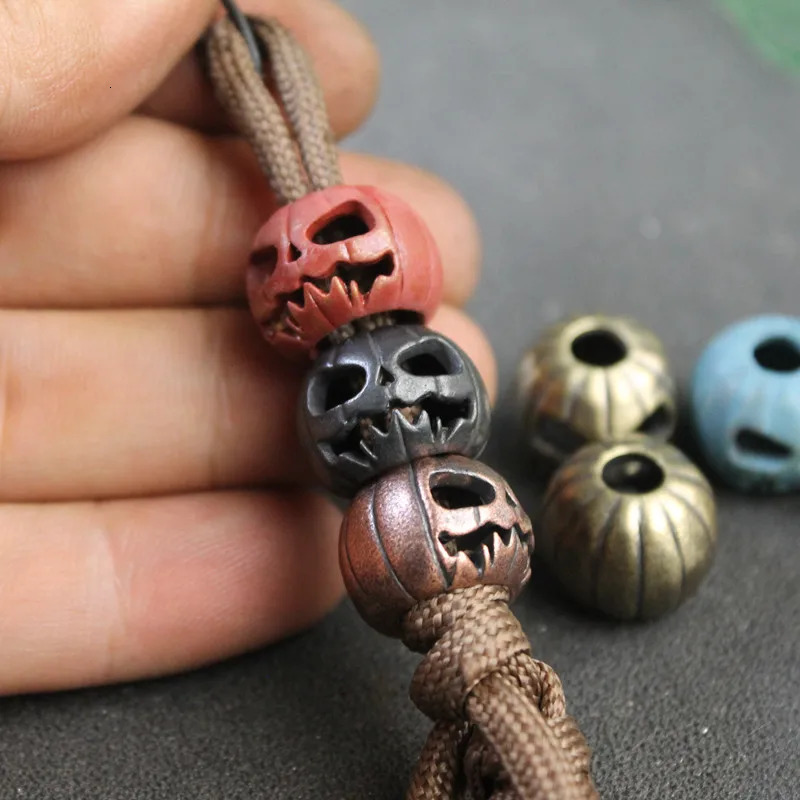 Halloween Pumpkin Skull Face Light EDC Brass Knife Bead DIY Weaving Umbrella Rope Hanging Outdoor Tool Pendant Accessories 250213