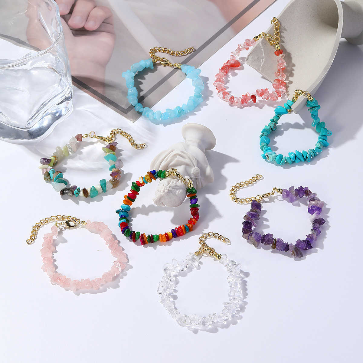 Charm Bracelets Bohemian Colored Stone Bracelet Summer Accessories Natural Stone Bracelet H25220