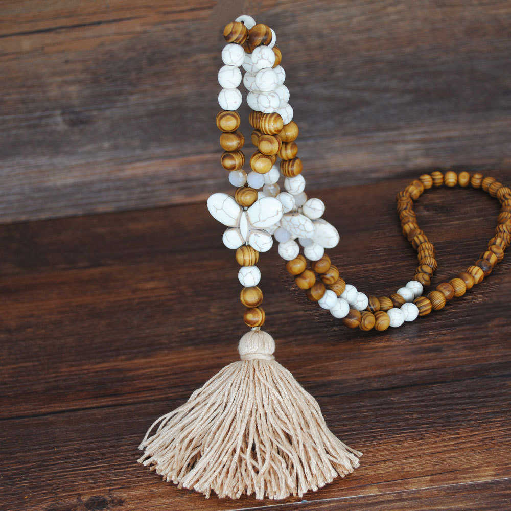 Pendant Necklaces Bohemian style jewelry Shein accessories tassel sweater chain necklace womens string wooden bead long necklace H25219