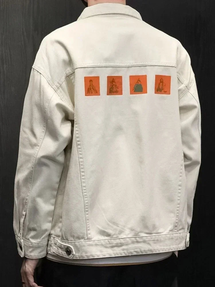 Jeans Coat for Men Cargo with Print Denim Jackets Man Beige of Fabric Winter Outerwear Price Stylish Oversize Y2k ed 250219