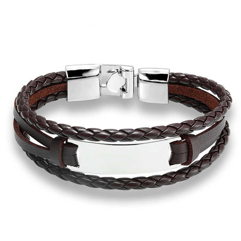 Charm Bracelets Hand woven multi-layer mens leather bracelet creative ethnic style simple nameplate bracelet leather student bracelet H25220