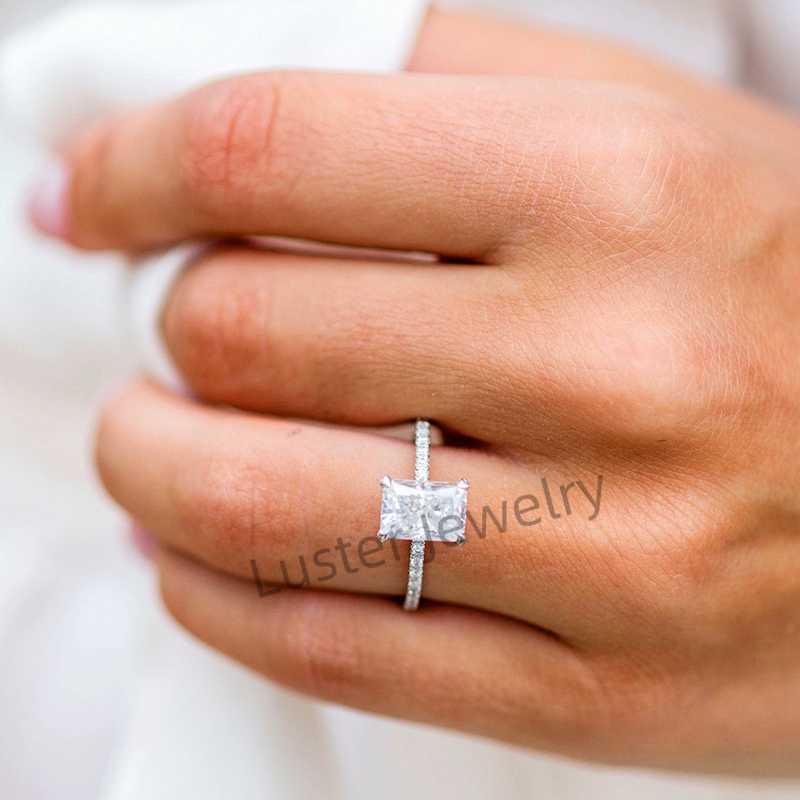 Luster Custom Classic Hidden Halo Design 2ct/3ct White Gold GRA D Color Radiant Moissanite Rings