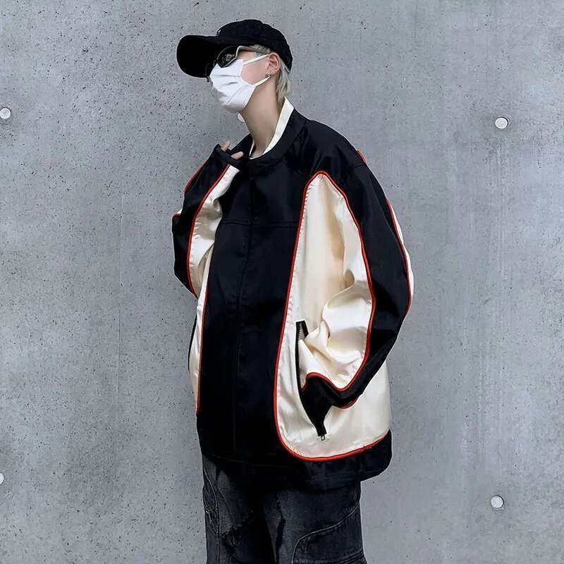 Retro American Motorcycle Jacket for Men, Zipper Closure Coat, Patchwork, for Document Subscribers, Baseball Uniform, for Couple, High Street Racing, 
