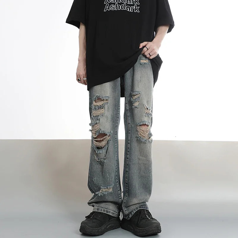 Male Classic Baggy Straight Ripped Denim Pants Men Fashion Cool Style Streetwear Jeans American Vintage Hip Pop Trousers 250219