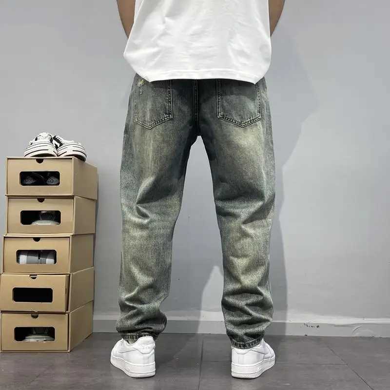 Washed Retro Distressed Patched Jeans Mens Loose Pants High Street Style X250220