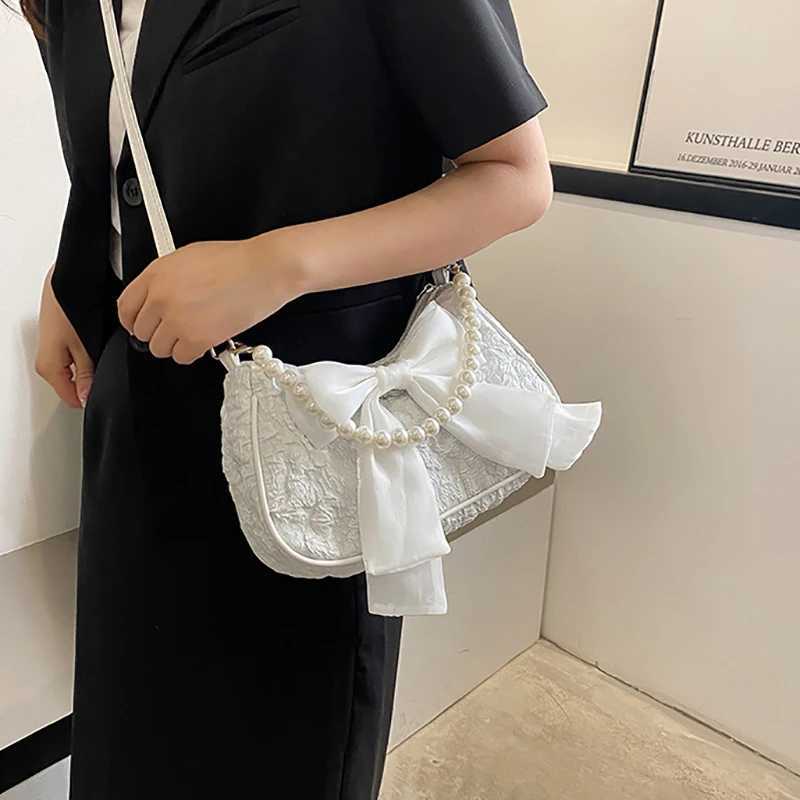 Pearl Vintage Handbag Bow Crossbody Bag Fashionable Womens Trendy Shoulder Bag Y250218