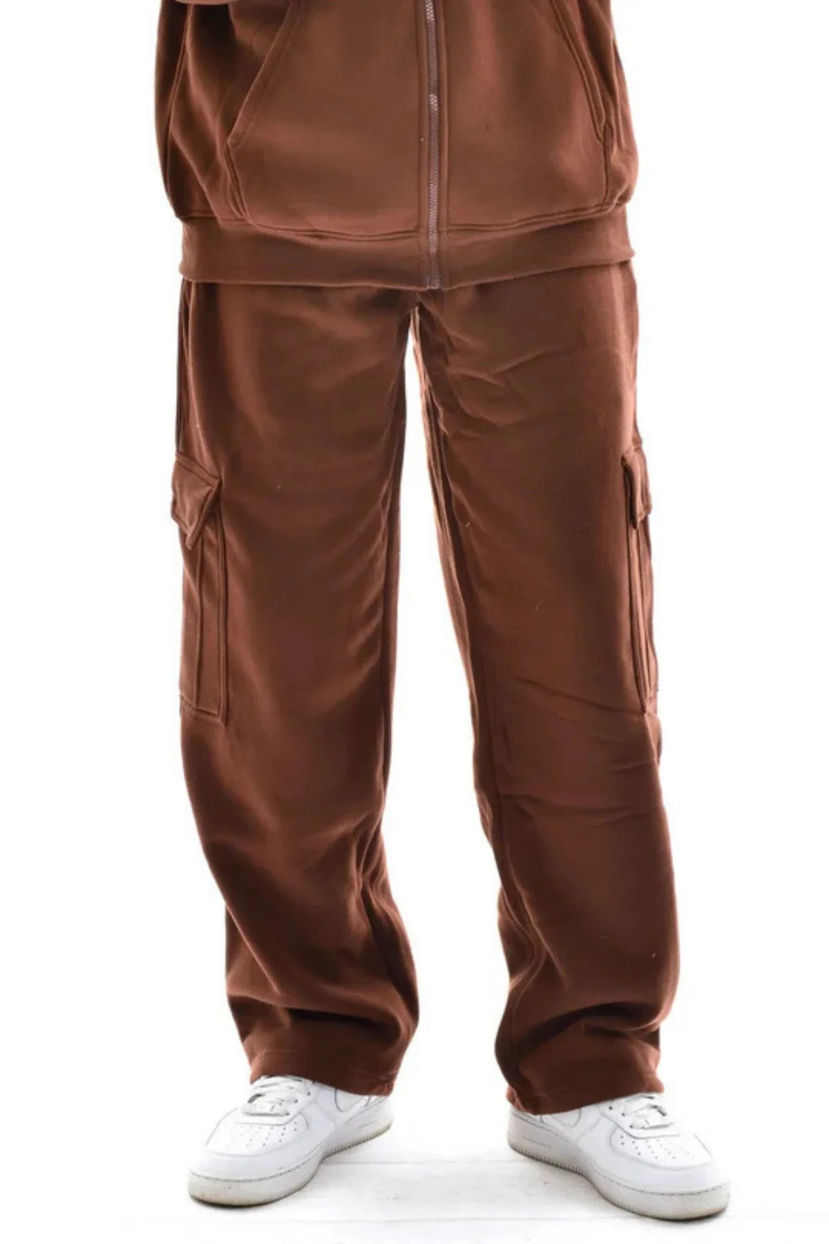 Mens thick casual fashionable sports pocket pants solid color straight leg suitable for travel casual pants 250220