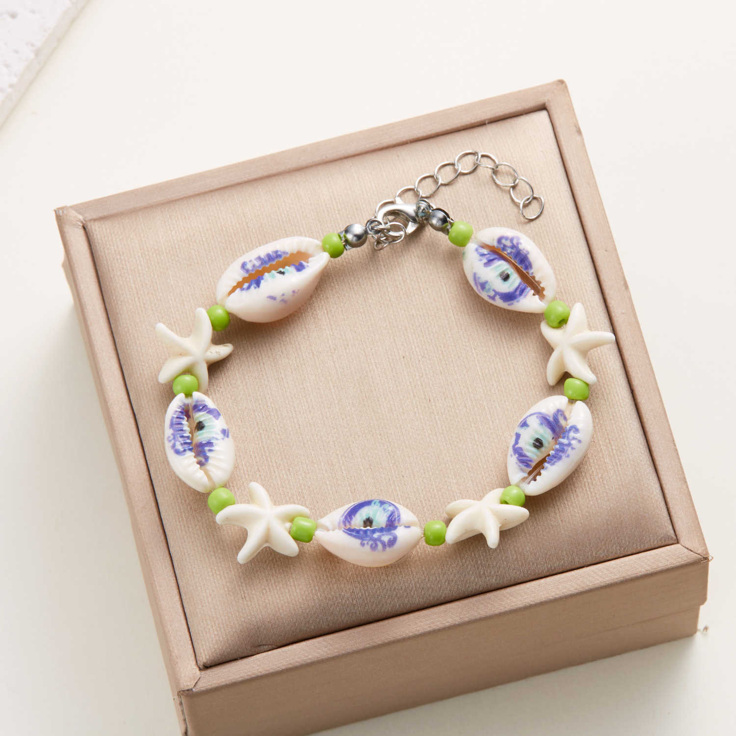 Charm Bracelets New Beach Shell Bracelet Versatile Devils Eye Pattern Sea Star Shell Handmade Weaving Bracelet H25220