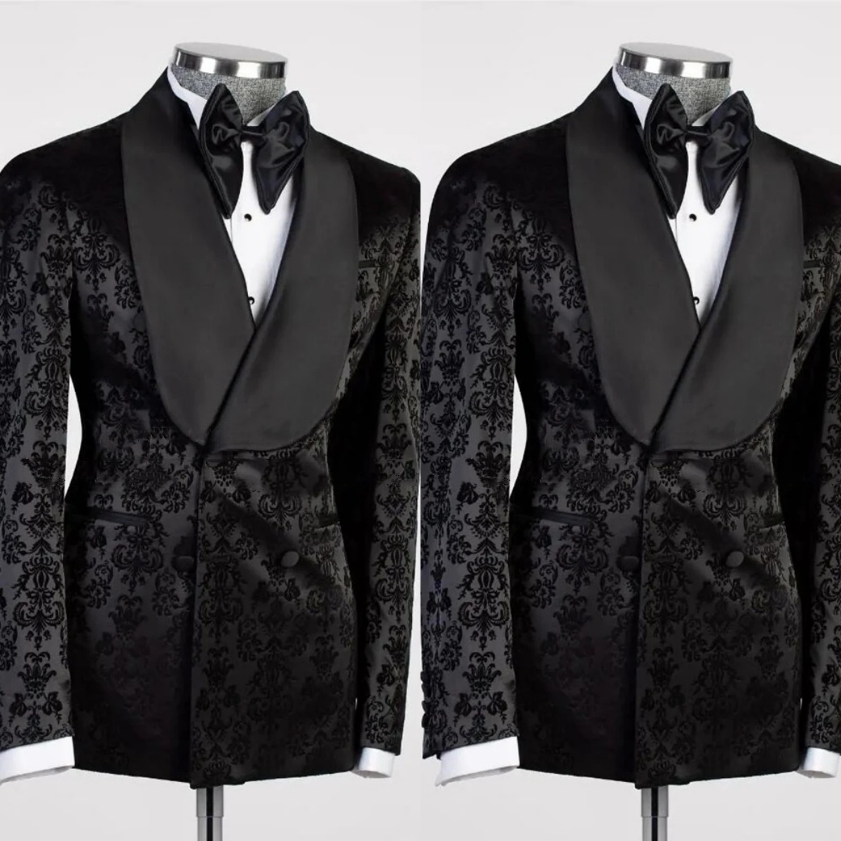 Vintage Men's Wedding Suit Jacquard Shawl Lapel Blazer 2 Pieces Set Coat for Groom Double Breasted Prom Formal Occasion Customized Jacket Pants
