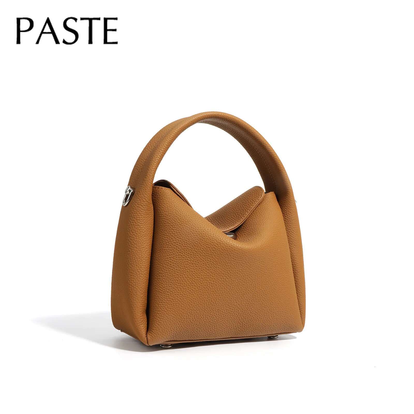 New Autumn Small Lunch Box Shape Hobo Tote T Cow Leather Women Shoulder Crossbody Bag Leisure Ladies Handbag Caramel