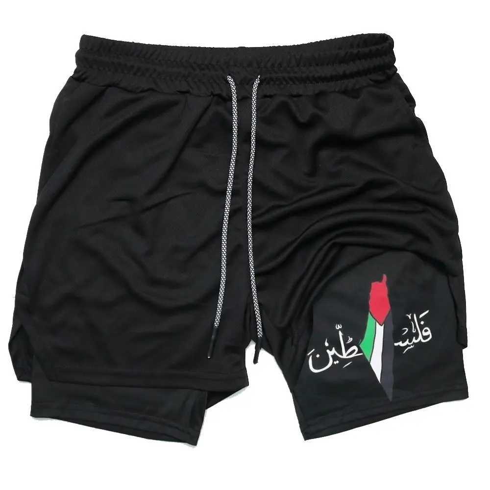 Palestine Performance Short Gym Sports 2 In 1 Shorts Quick Dry Workout Training Fitness Jogging Short Pants Summer Men Shorts X250220