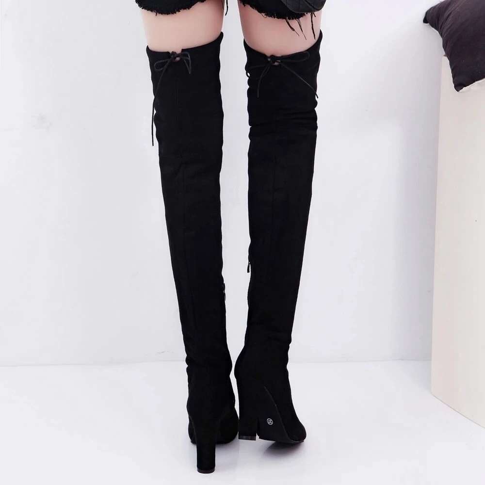 SH Fashion Over The Knee Women Stretch Fabrics High Heel Slip On Shoes Pointed Toe Woman Long Boots Plus Size 34-43 Sb202