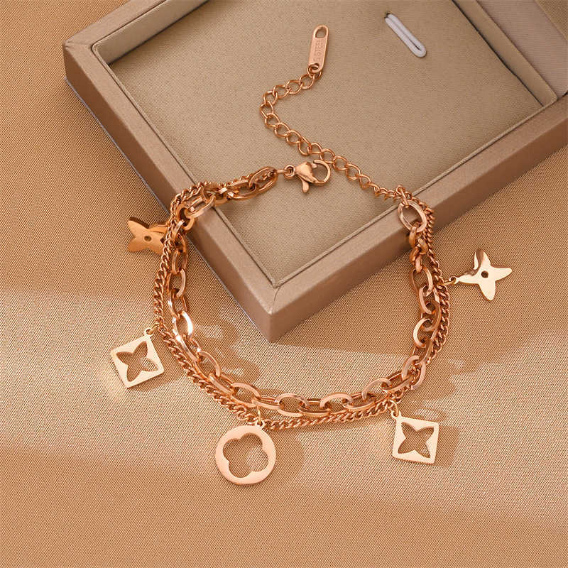 Charm Bracelets 18k rose gold titanium steel bracelet Korean version Bohemian temperament titanium steel non fading bracelet accessory H25220 4 8ZOW