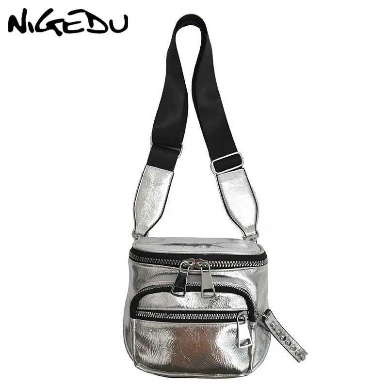 Glossy Wide strap Women shoulder bag designer crossbody bags for female Handbags silver bolsas feminina black Y250218