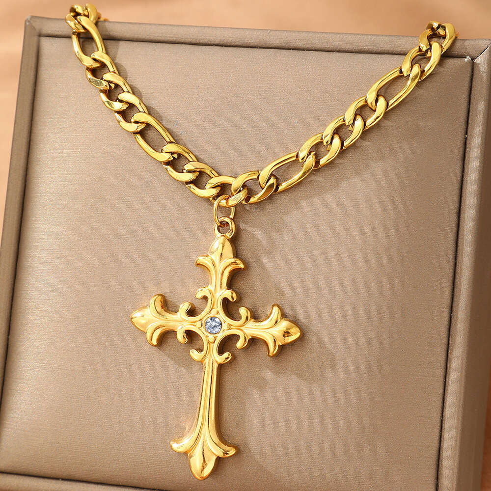 New Water Dia Stainless Titanium Steel Personalized Jewelry Gothic Cross Pendant Men's Necklace