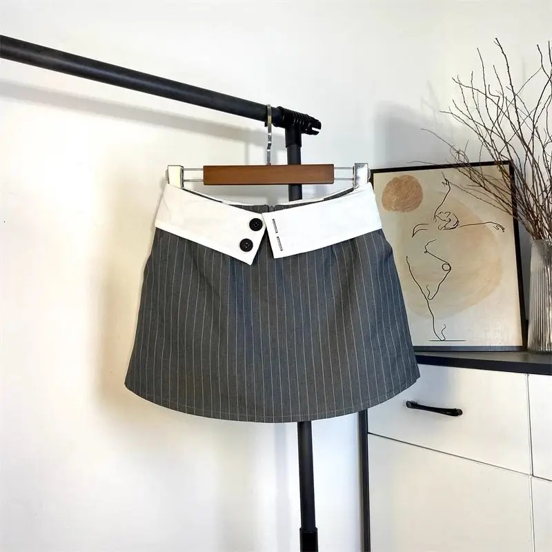 High Waist Contrast Striped Aline Skirt Spring Summer Street Allmatch Loose Midi Vintage Elegant Womens Clothing 250220