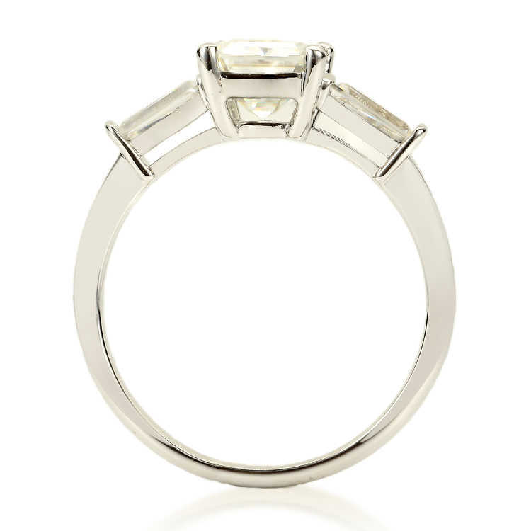 AAA GEMS Trendy Emerald Cut Moissanite Three Stone Ring Girl Ladies 14K Gold Ring