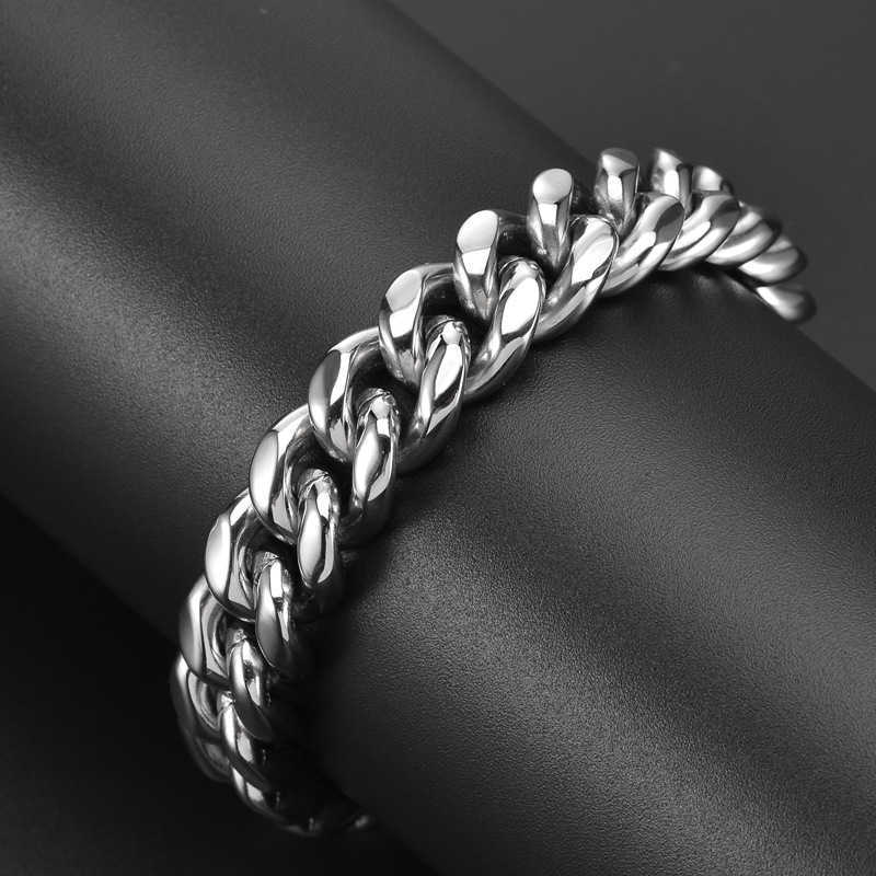 Charm Bracelets Accessories mens fashion punk mirror light Cuba chain trend stainless steel bracelet hip hop Bracelet H25220