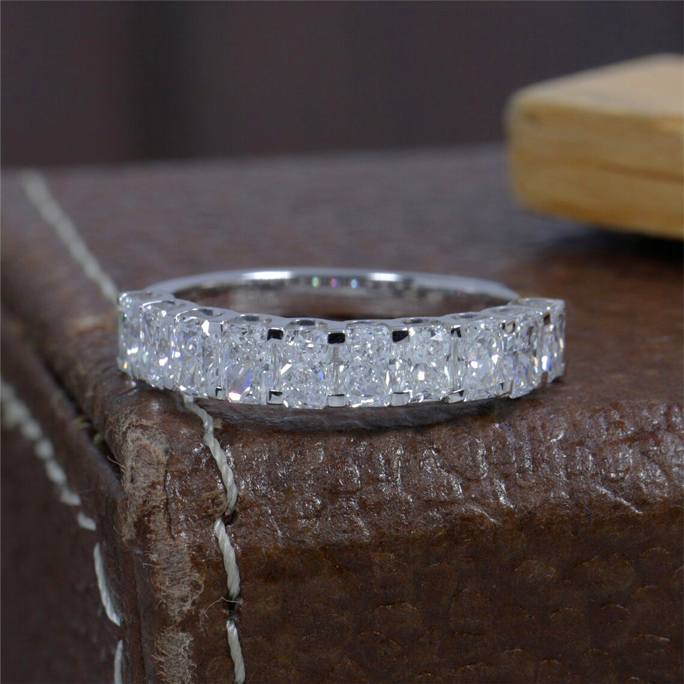 Jewelry 18K White Real Gold Radiant Cut CVD HPHT Lab Diamond Eternity Band Ring Stackable Wedding Band For Women Au750 Real Gold Ring