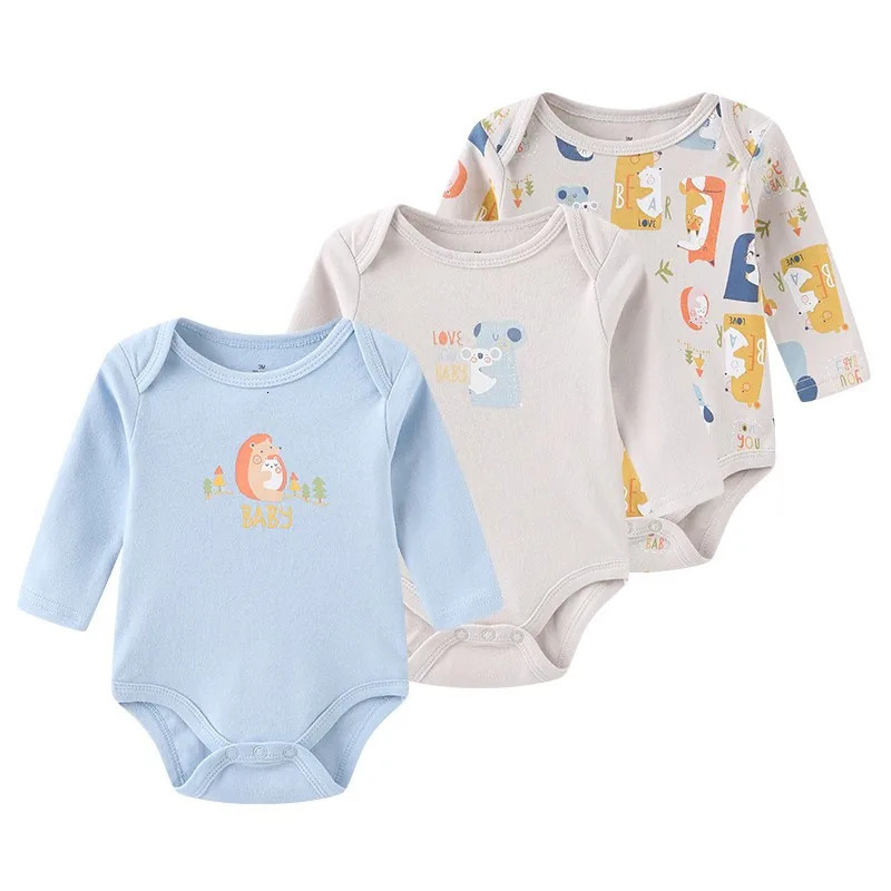 100% Cotton Jumpsuits 3Pieces born Baby Boy Clothes Cartoon Bodysuit Print Long Sleeve Baby Girls Clothes 0-12M Spring Autumn 250220