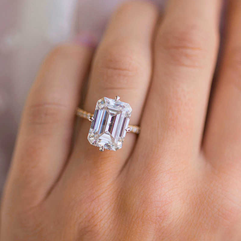 Luster Jewellery Emerald Cut 13*9.5mm 10/14/18k Engagement Hidden halo Moissanite Gold Designs for Girls Rings Wholesale Bulk