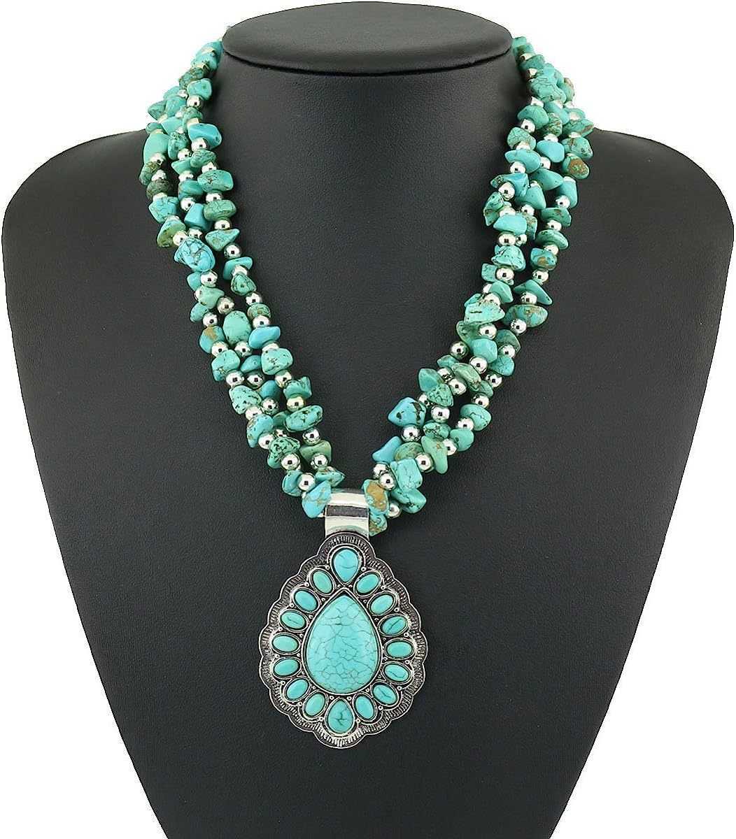Pendant Necklaces Bohemian style turquoise necklace bead jewelry natural gravel necklace H25219