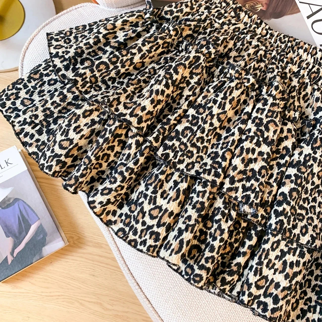 Chiffon Leopard Mini Skirts Women Y2k Retro Summer Elastic Waist Stylish Streetwear Korean Style Temperament Cake Faldas Tender 250219