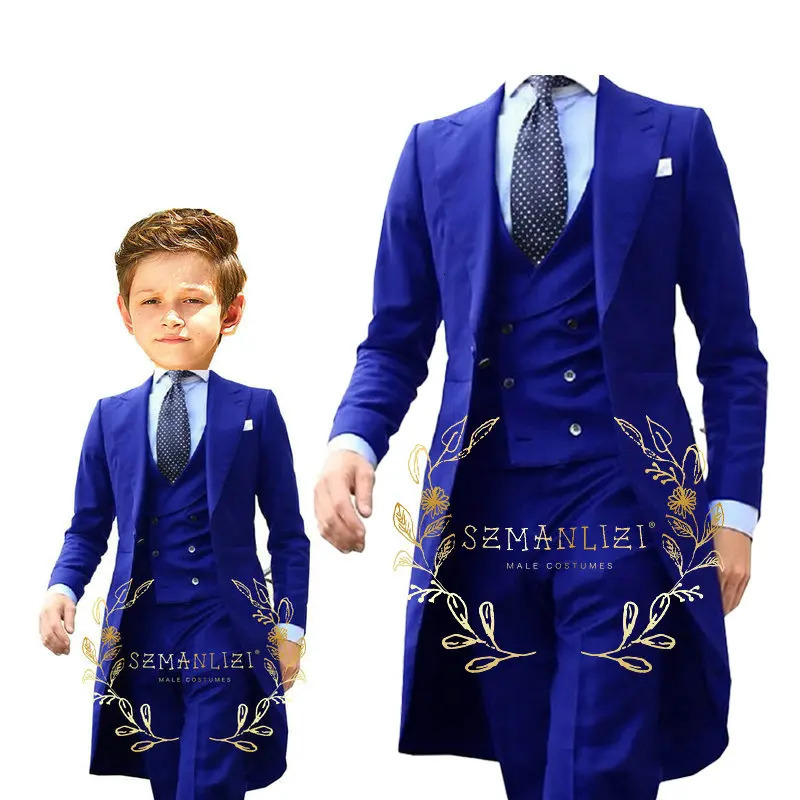 Formal Royal Blue Boys Suit 3 Piece Party Wedding Tuxedo Child Jacket Pants Vest Custom Made Kids Costume 3-16 Years Old 250219
