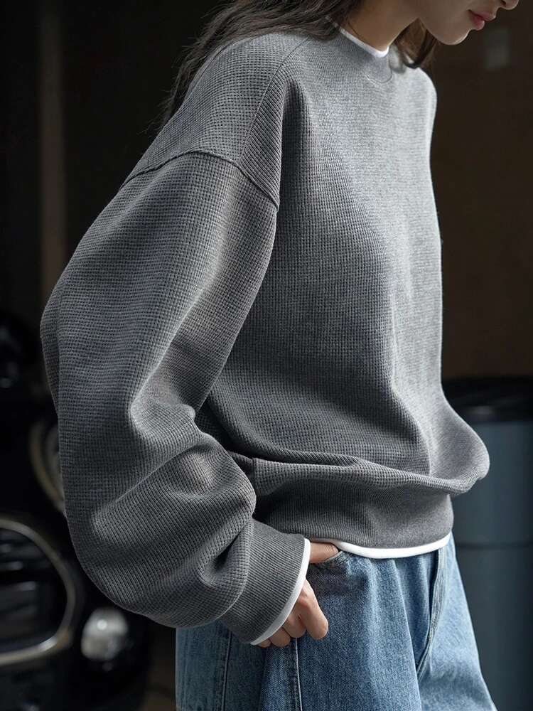 Fashion Casual Loose Pullover Sweatshirt For Women Round Neck Long Sleeve Korean Style Tops 2025 Autumn New 26D8726