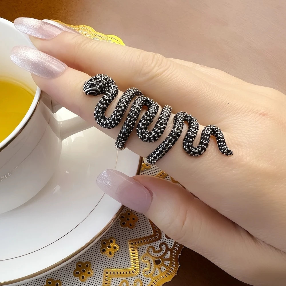 Long Black Snake Ring Europe Style Vintage Fine Jewerly For Girls Women Gift In 925 Sterling Silver 250220