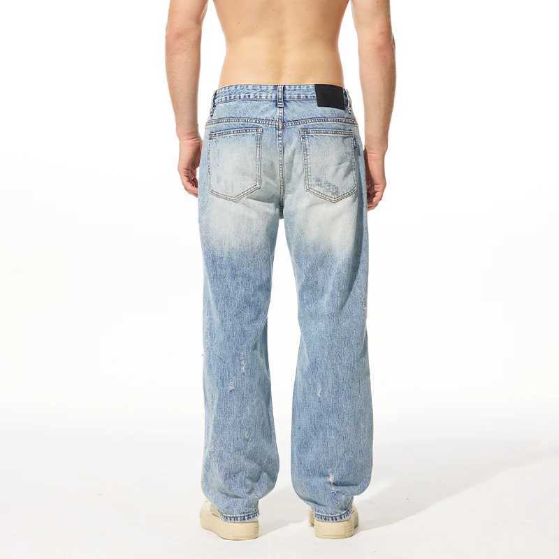 Mens streetwear fashion casual plus size ripped denim straight ribbed jeans Cityboy Baggy jeans Trouser 40 38 X250220