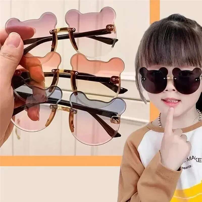 Ddmyshoesvip Fashionable New Outdoor Travel Skiing Cartoon Bear Sunglassess For Boy Girl Children Rimless Casual Sunglasses