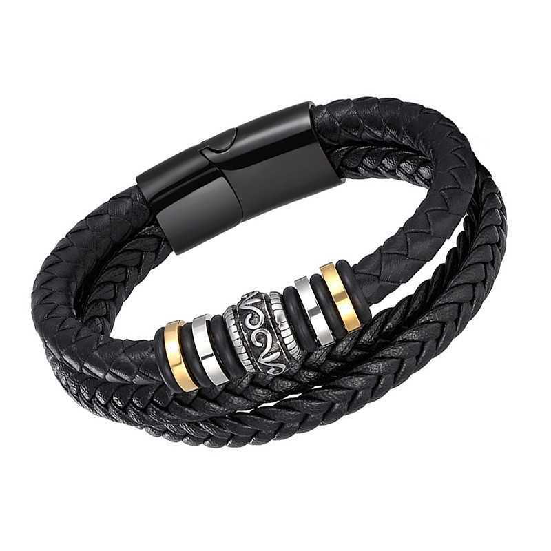 Charm Bracelets Ethnic style jewelry stainless steel bracelet mens multilayer braided leather rope titanium steel magnetic buckle bracelet H25220
