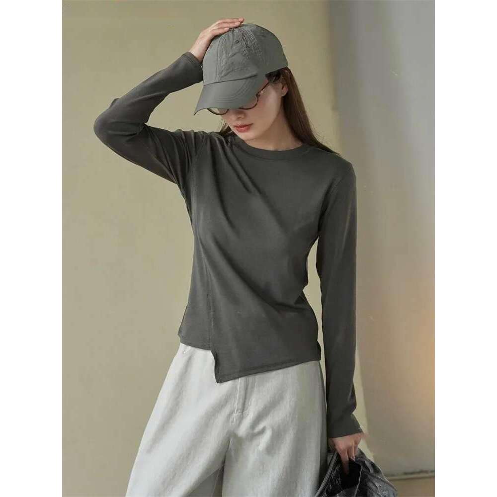 2025 Early Spring Fashion Irregular Sweep T-Shirt Women Comfortable Skin Friendly Top Tees White/Black/Gray