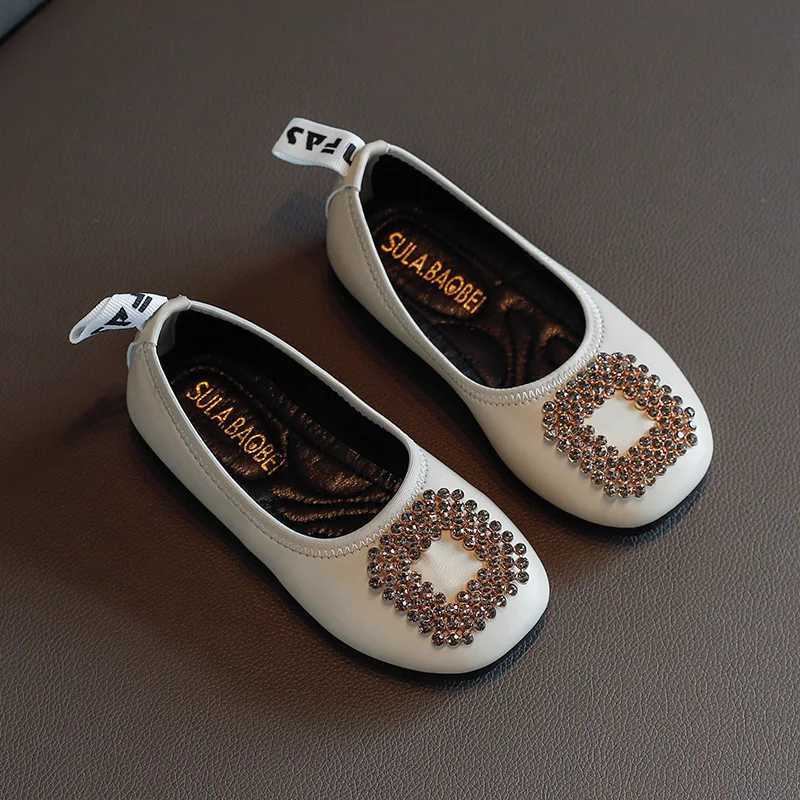 Childrens Leather Shoes Autumn New Girls Rhinestone Princess Shoes Shallow Mouth One Pedal Girls Single Shoes Kids Shoes X250220