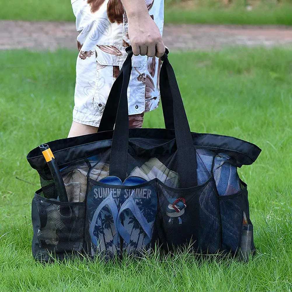 Mesh Beach Bag Large Beach Tote Bag for Family Mesh Durable Toys Bag Waterproof Underwear Pocket for Vacation Must Haves Z250219